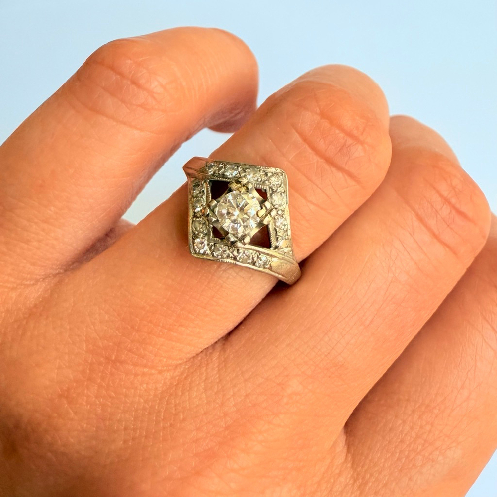 Estate Art Deco 14K Gold Custom .50 CT Solitaire Diamond Antique Engagement Ring - Picture 9 of 13